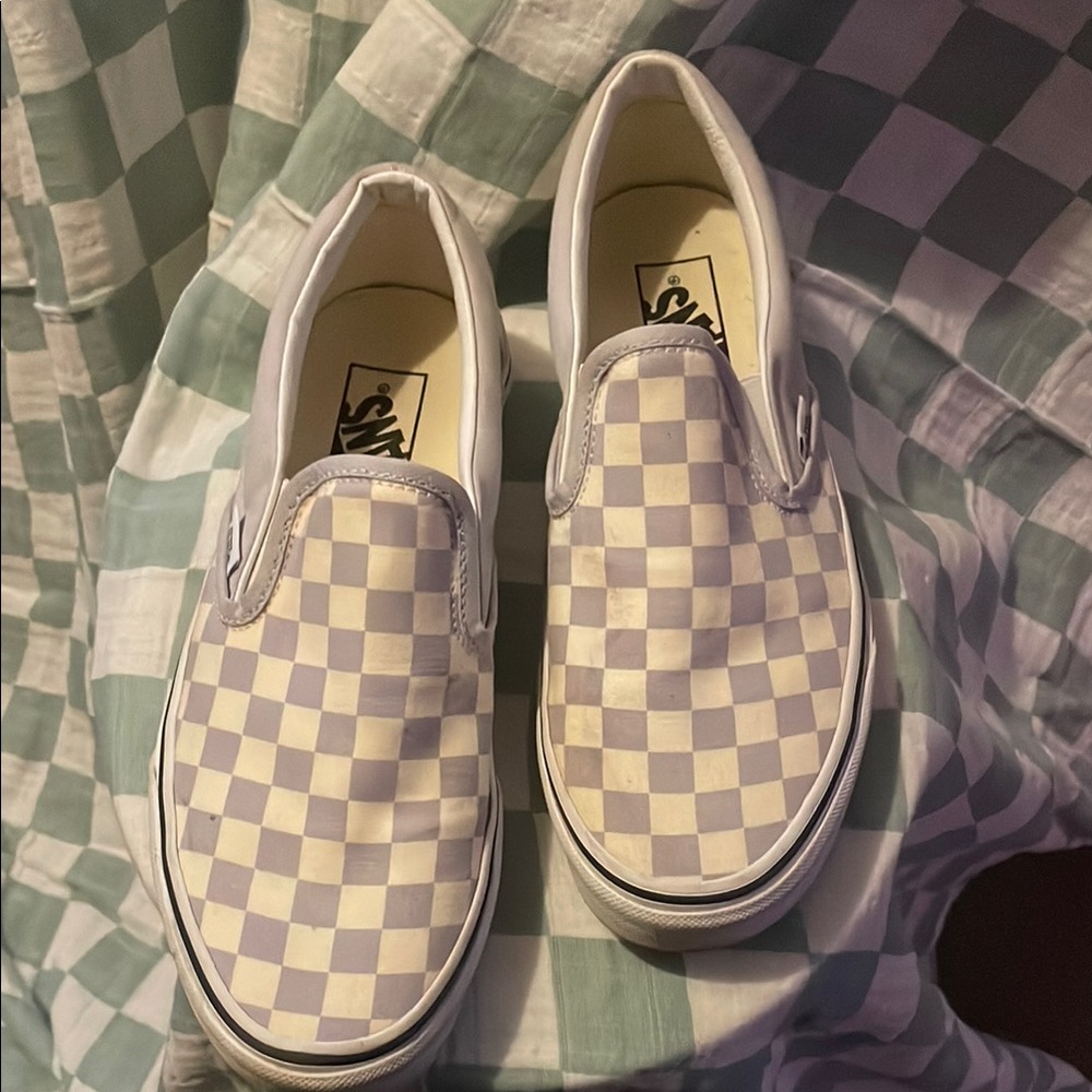 Vans Kids Checkered Slip-On Shoes - White and Cream